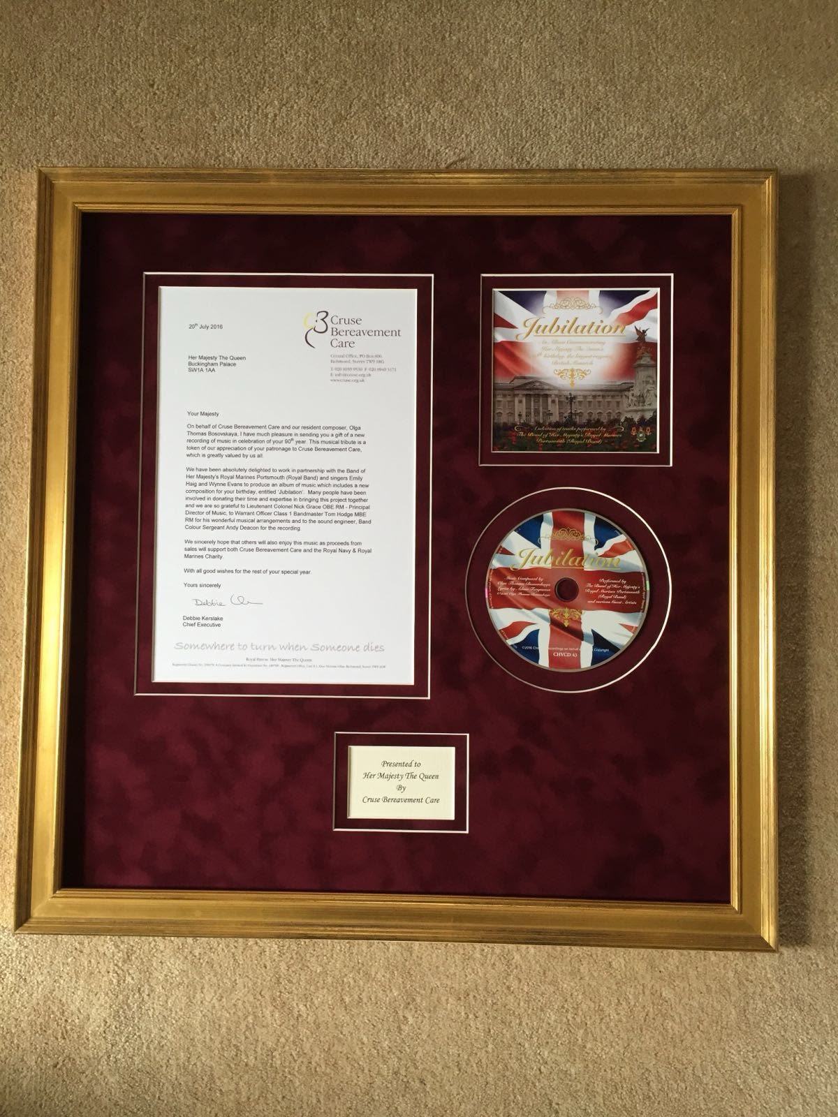 Framed Jubilation presentation for Her Majesty The Queen
