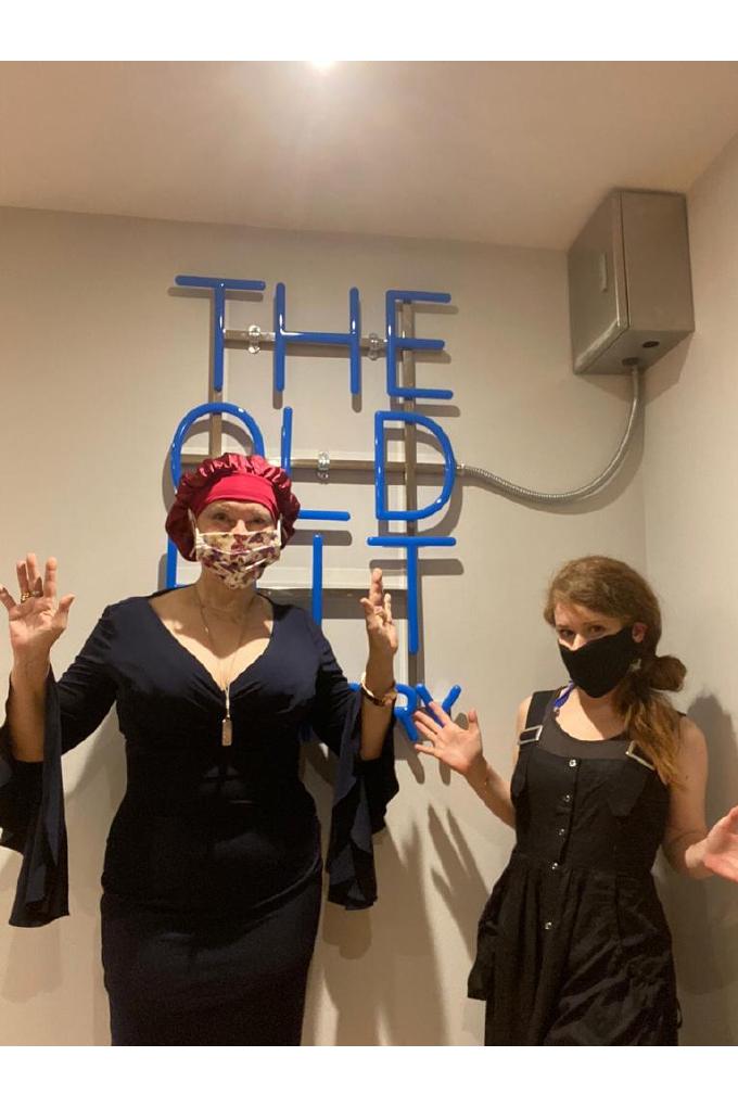 Olga Thomas and Joanna Forest wearing masks at The Old Hit Factory Studios