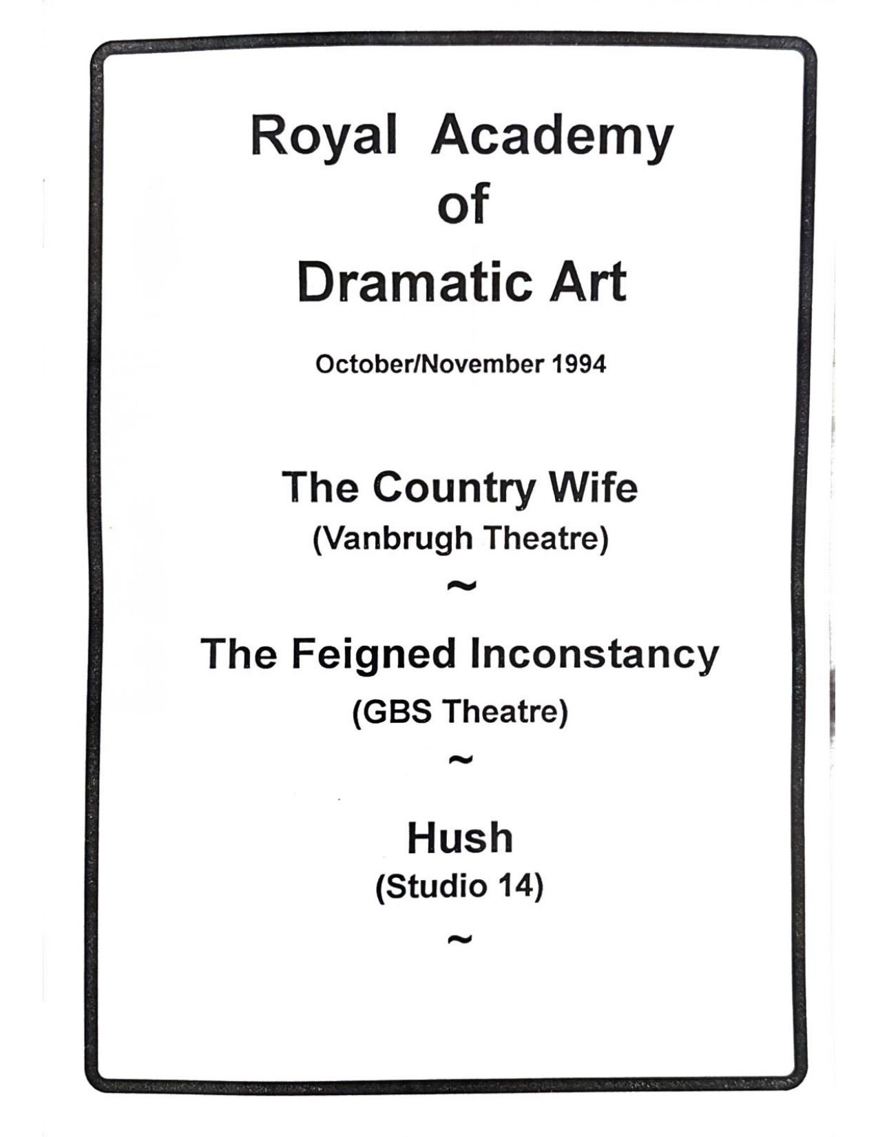 RADA programme cover for The Feigned Inconstancy, 1994