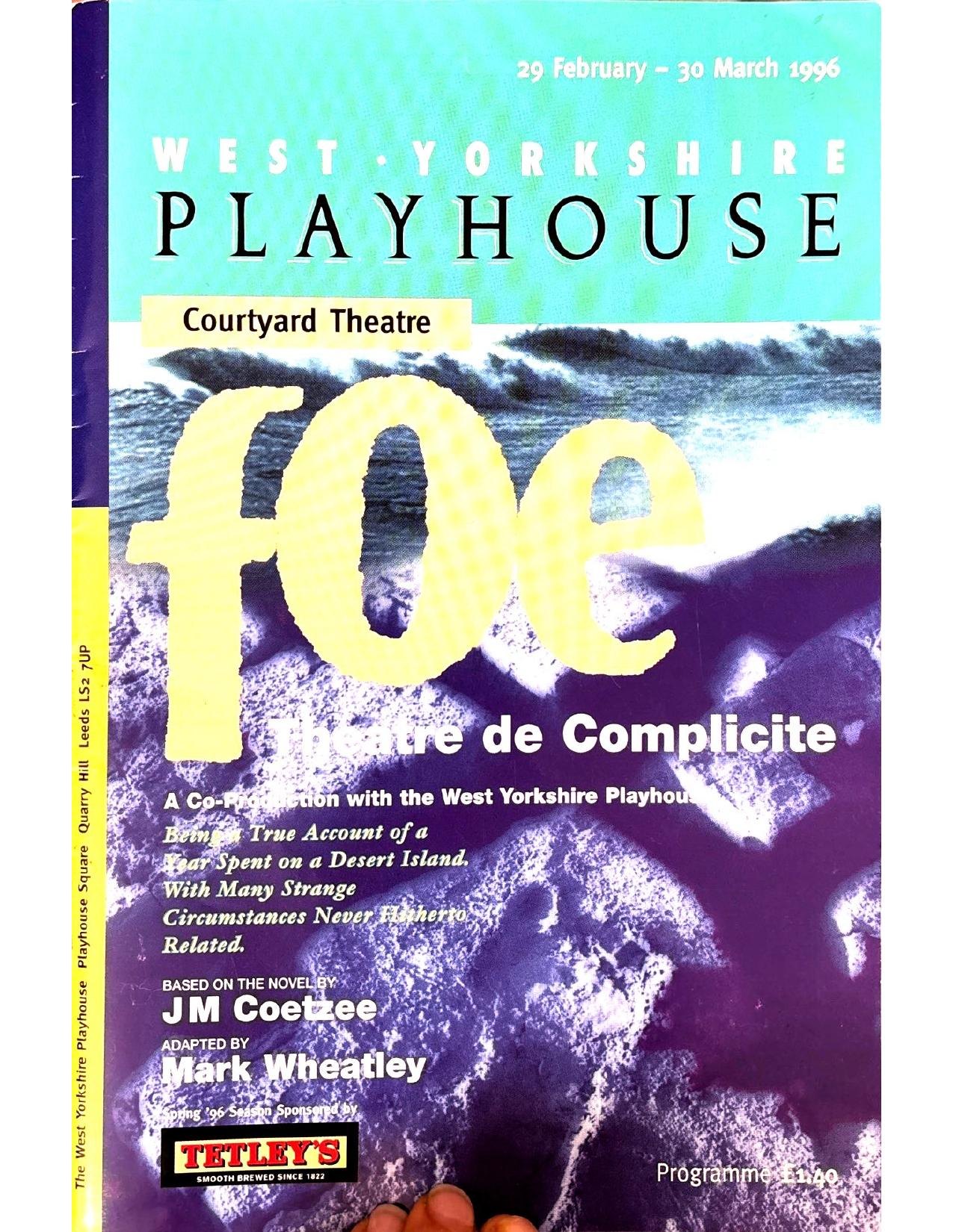 Programme cover for Foe at West Yorkshire Playhouse, 1996