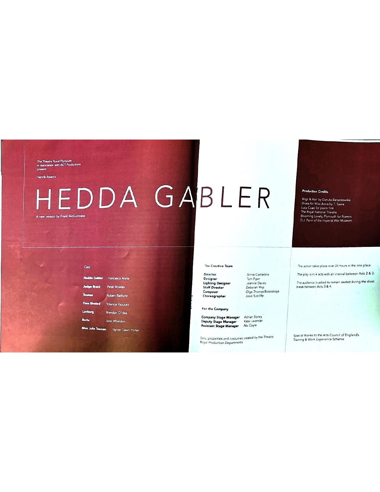 Hedda Gabler programme pages naming Olga Thomas-Bosovskaya as composer