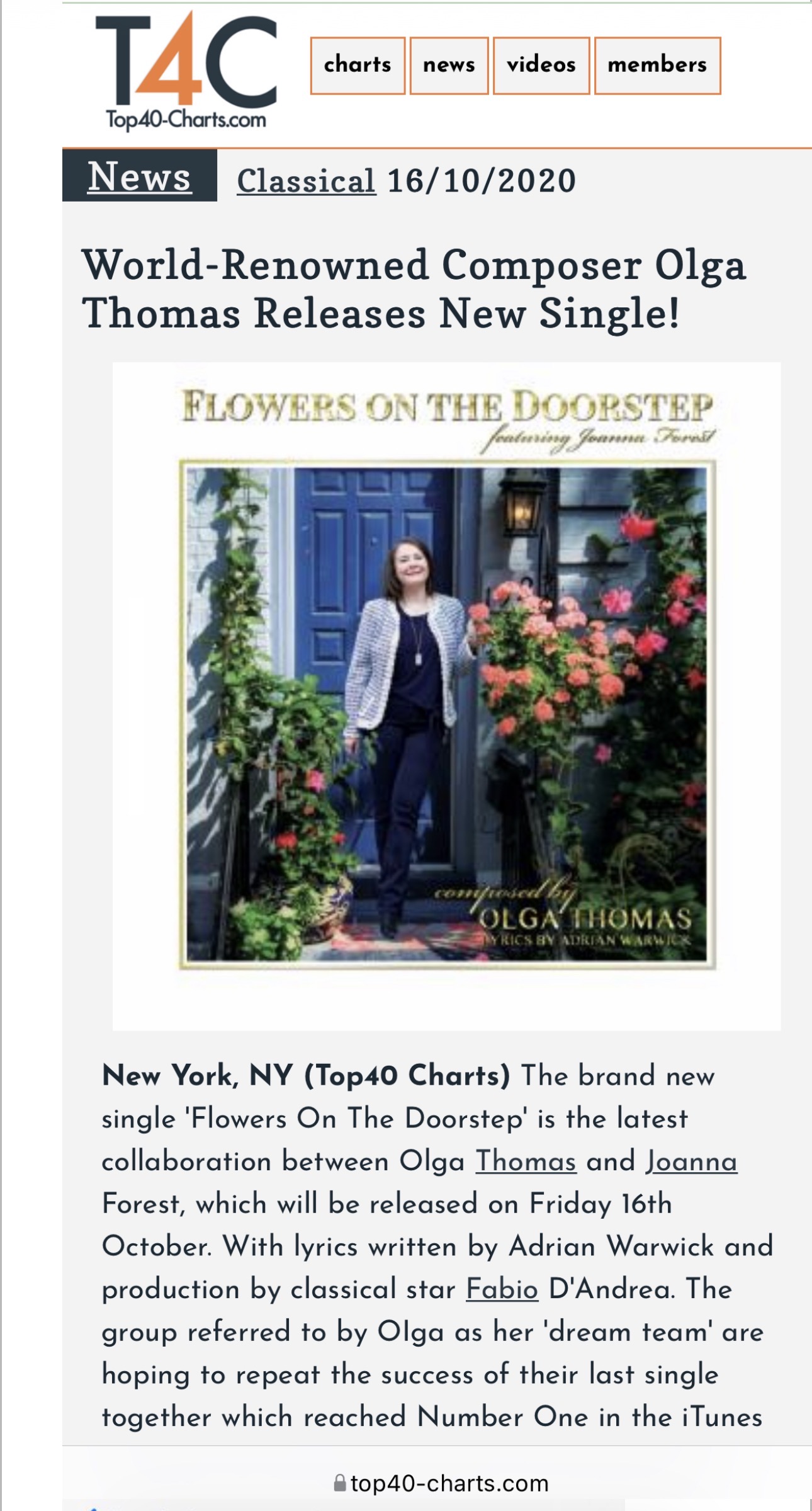 Top40-Charts feature on Flowers on the Doorstep